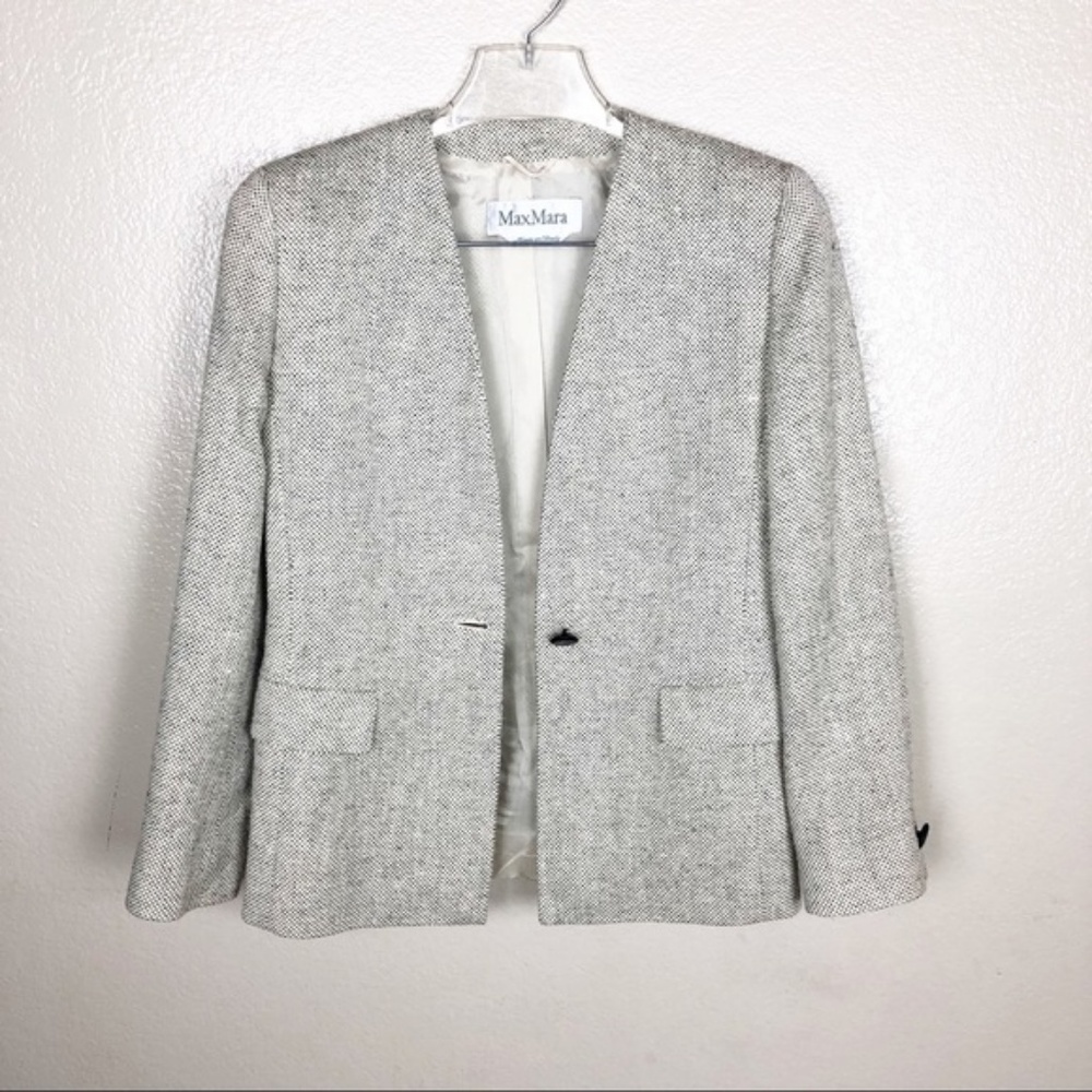 MaxMara Cream and Black Linen Blazer Sz 2